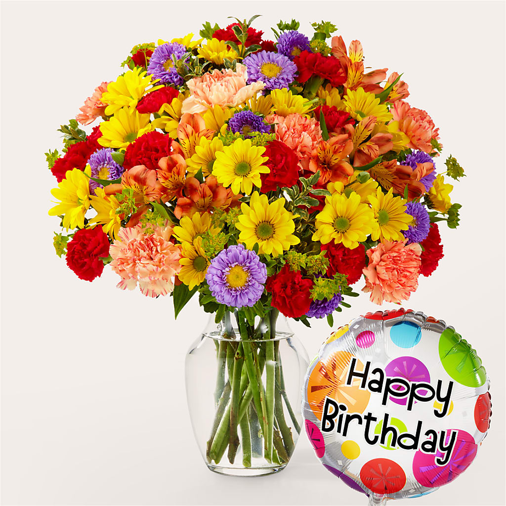 Kaleidoscope Bouquet with Birthday Balloon – City Market, Grand Junction CO