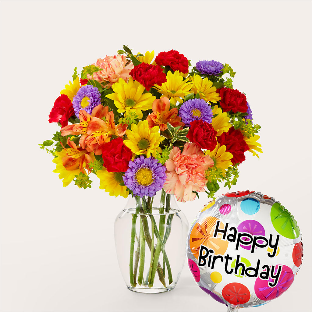 Kaleidoscope Bouquet with Birthday Balloon – City Market, Grand Junction CO